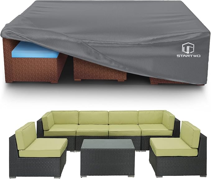 STARTWO Patio Furniture Covers, Waterproof Outdoor Furniture Covers Fits 12 Seats Table and Chairs, Outside Sectional Sofa Set, 126Lx64Dx29H