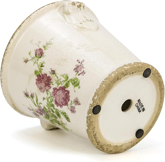 Dosayes Vintage Ceramic Flower Pot with Drainage Holes and Handle,Ice Crack Country Rustic Planters for Indoor Outdoor,Tuscan Decor,Home and Garden Decor,Gardening Present