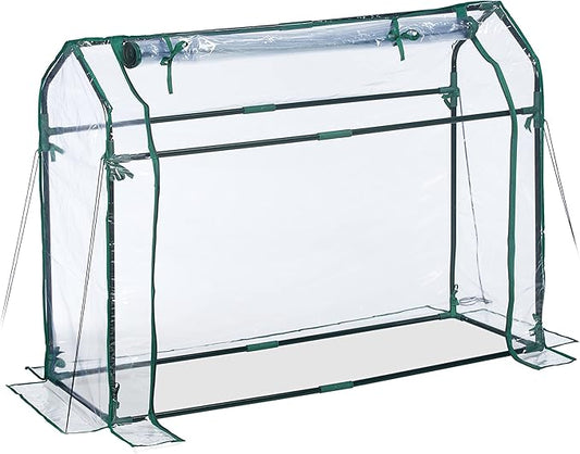 Relaxdays PVC Film Greenhouse, Roll-Up Door, H x W x D: 92 x 124 x 42 cm, Cold Frame with Plug-in System, Transparent