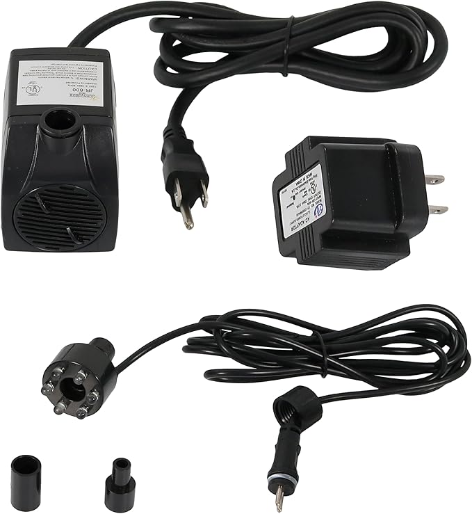 Sunnydaze 200 GPH Submersible Water Pump – 12W, 12V Small Fountain Pump with Adjustable Flow, White LED Light & Transformer for Outdoor Fountains, Bird Baths, Aquariums
