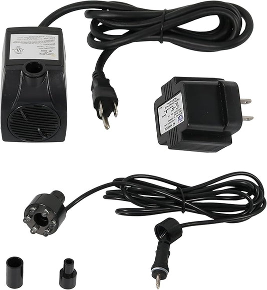 Sunnydaze 200 GPH Submersible Water Pump – 12W, 12V Small Fountain Pump with Adjustable Flow, White LED Light & Transformer for Outdoor Fountains, Bird Baths, Aquariums