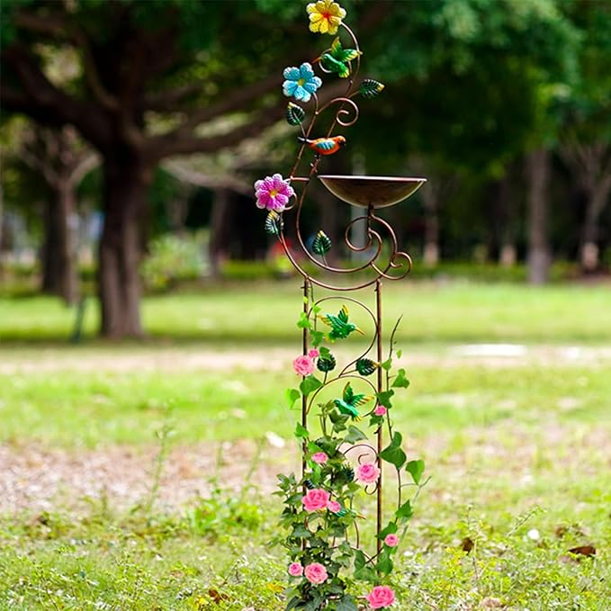 YYWMWM 57" Height Metal Bird Bath with Trellis for Outdoor, Vintage Decorative Bird Baths, Small Garden Plant Support, Antique BirdBath for Climbing Plants with Detachable Iron Bowl (Dragonfly)