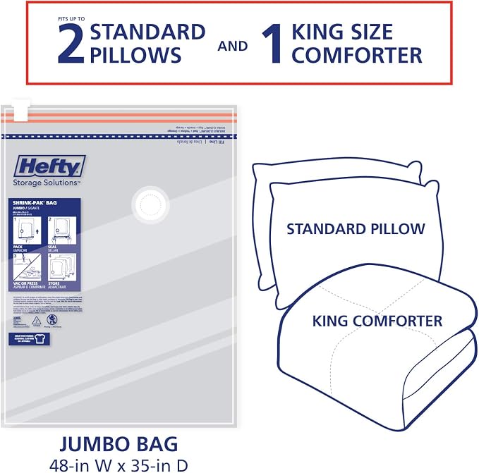 Shrink-Pak Space Bags Vacuum Storage Bags for Bedding Jumbo Compression 3 Pack Clear for Comforters Blankets (3 Jumbo/Bedding Solo)