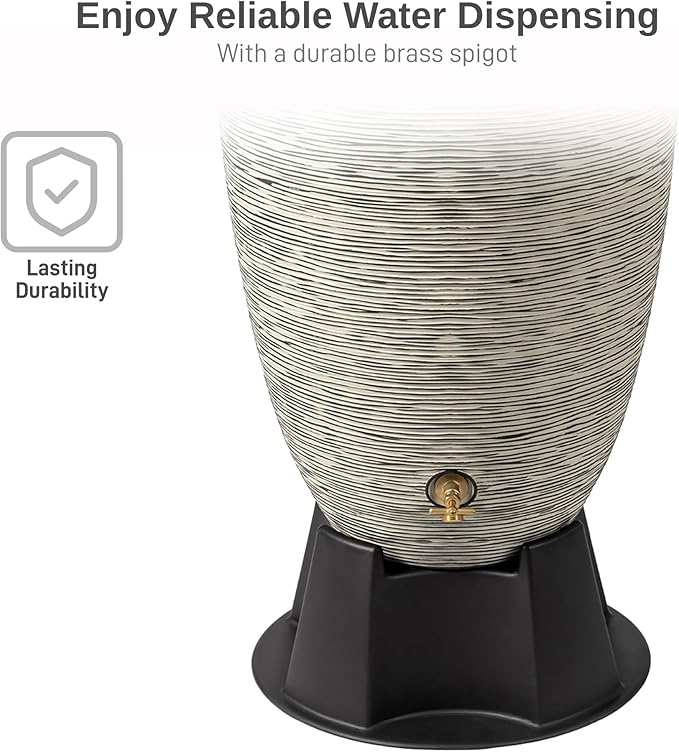 RTS Home Accents 50-Gallon Newport Rain Barrel with Stand and Removable Lid, Slate Color