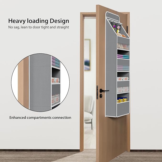 Univivi Fabric Over Door Hanging Organizer for Baby Nursery, Grey, 5-Shelf