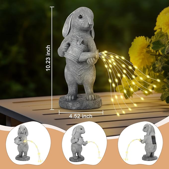 Garden Statues Dog Statue with Solar LED Light, Ideal Gifts for Friends or Family's Birthday, Outdoor Decorations for Yard, Bunny Gift for Easter