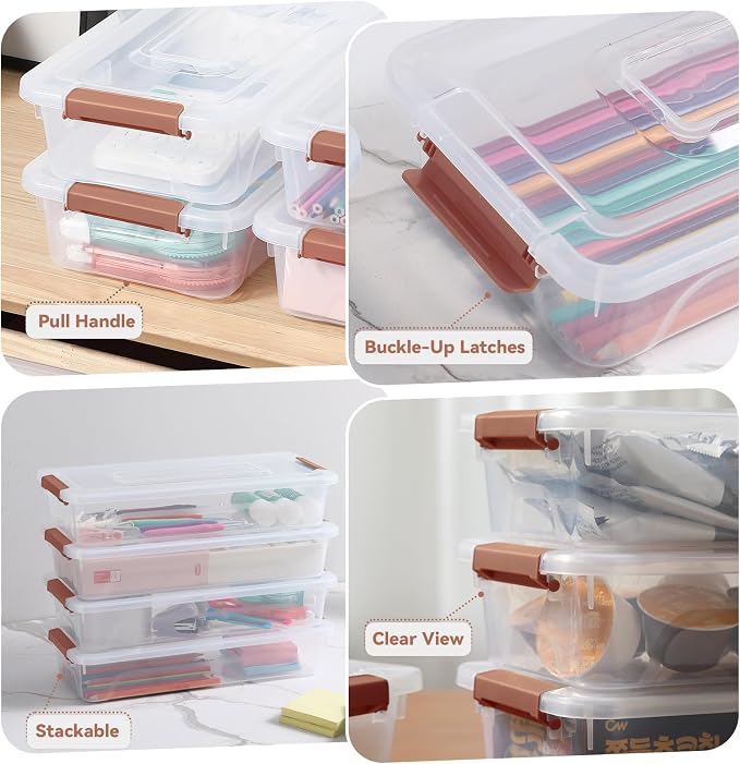novelinks 4 Quart Clear Plastic Storage Containers with Lids (8 Pack)