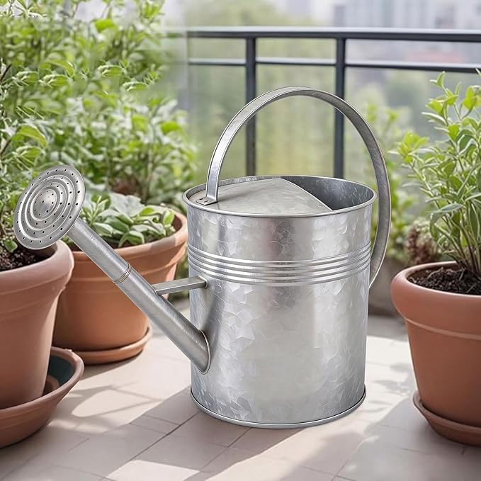 9.5L Metal Watering Can for Outdoor Garden, Galvanized Steel Large Watering Can Pot with Top Handle and Long Spout, Rust-Resistant Water Can for Flower, Lawns, and Farm Use