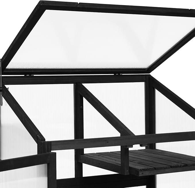 RUNNA 62inch Height Wood Large Greenhouse Balcony Portable Cold Frame with Wheels and Adjustable Shelves for Outdoor Indoor Use (Black-023, 1)
