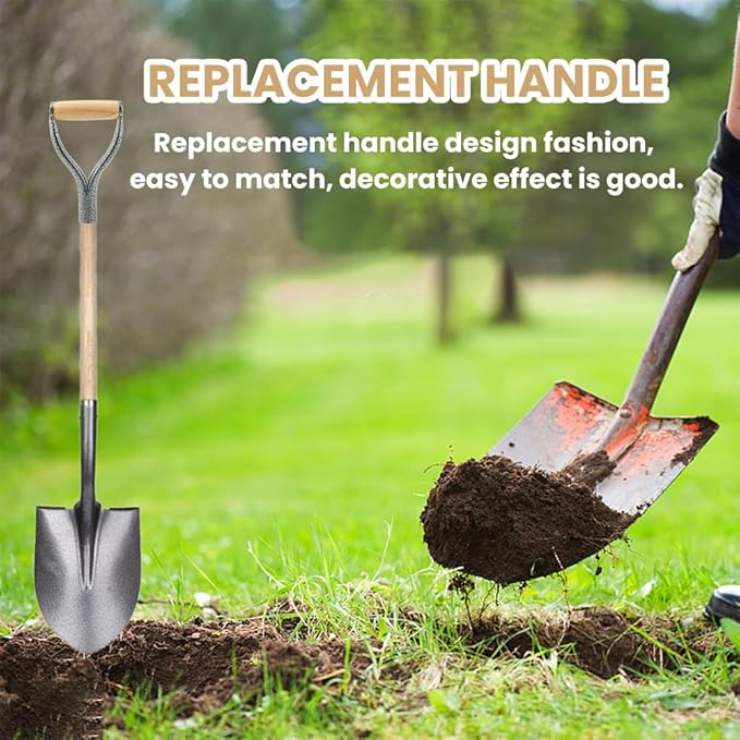 Shovel D Grip Handle,Reusable Y Grip Replacement Forks 1.25inch Solid Iron Shovel Handle Replacement Accessories with Wooden Grips for Garden Digging Raking Tool (brown,Size:13.5*8.86*1.3inch)