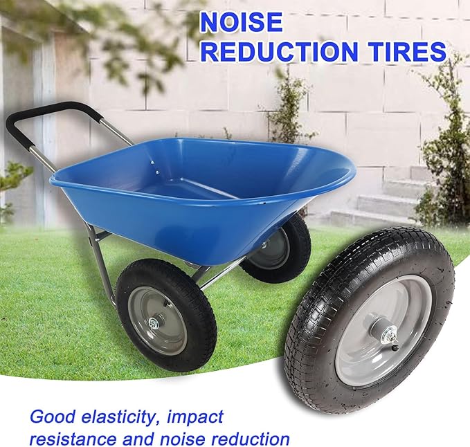 Dual-Wheel Garden Wheelbarrow, 5 Cubic Feet Poly Tray Wheel Barrow with Two 15-Inch Pneumatic Tires, 300 lb Capacity Lightweight Yard Cart for Lawn, Garden, Landscaping & Home Use,Blue