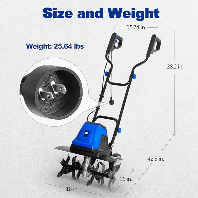 BILT HARD 14-Amp 18-Inch Electric Tiller Cultivator, 8'' Tilling Depth Corded Garden Rototiller, 6 Steel Front Tines Roto Tillers with Adjustable Wheels & Foldable Handle for Garden Lawn Soil Digging