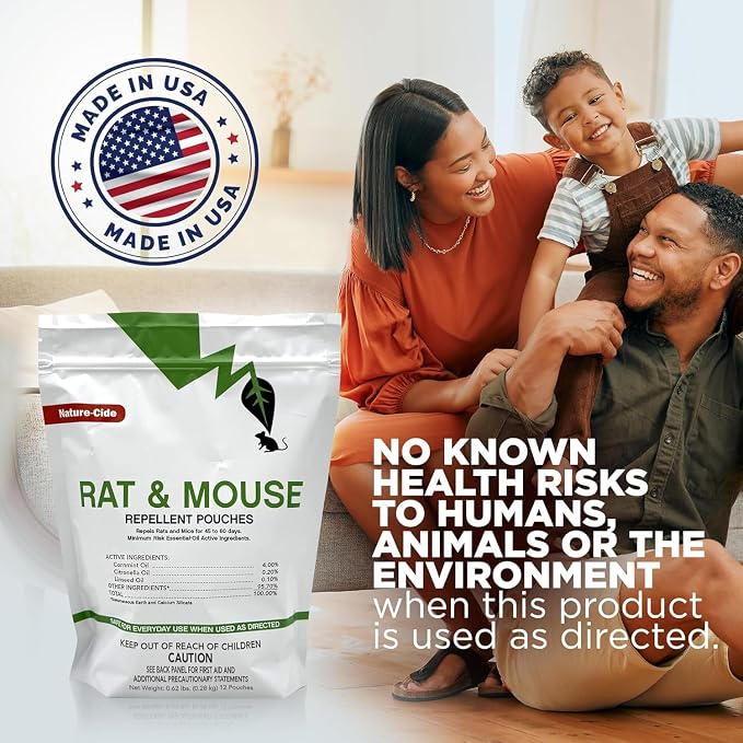 Nature-Cide Rat & Mouse Repellent Pouches, Peppermint Oil Rodent Repellent for Home, Garage, Car, RV & Shed, Mint Scent Mouse Deterrent, 12 Pouches