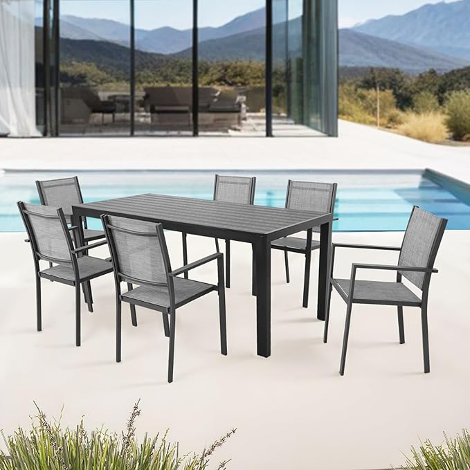 Patio Dining Chairs, All-Weather High-Resilience Textilene Outdoor Dining Chair Set of 2, Heavy-Duty Stackable Minimalist Outdoor Chairs with Armrest, Patio Chairs for Lawn Deck Pool, Grey