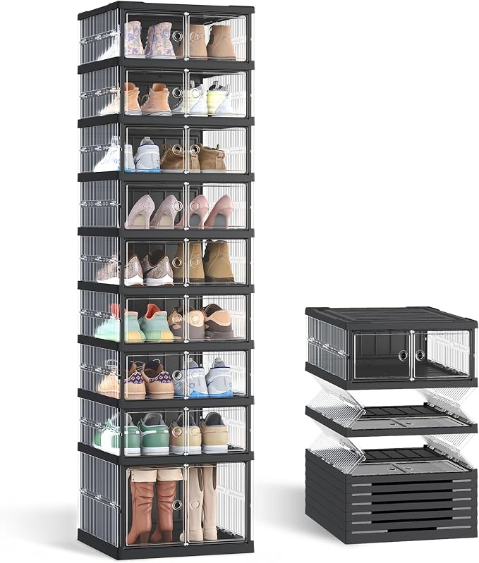 SONGMICS Foldable Shoe Storage Organizer, 9-Tier for 18 Pairs