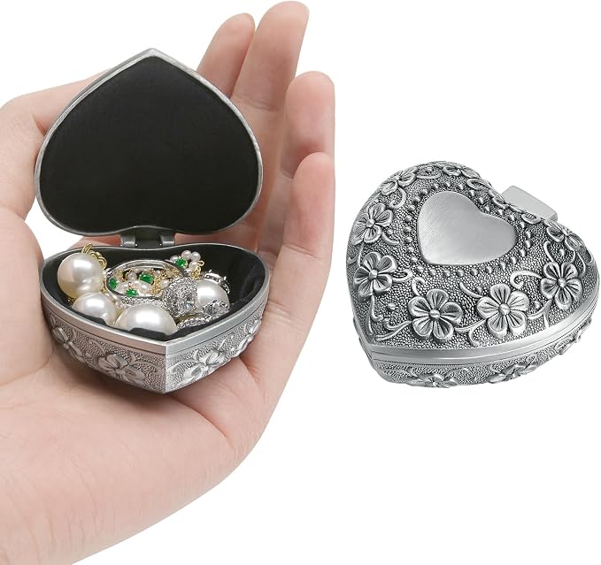 Vintage Small Heart Shape Metal Jewelry Gift Box (Style 1)