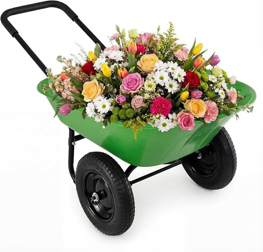 Enlarged Dual-Wheel Wheelbarrow, Easy Loading and Dumping Garden Cart, Heavy Duty Utility Dump Cart for Lawn, Yard, Farm, Gardening & Planting (Bright Green)