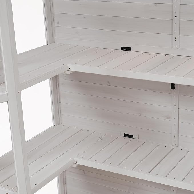 RUNNA 78-inch Wooden Greenhouse Cold Frame with 4 Independent Skylights and 2 Folding Middle Shelves, Walk-in Outdoor Greenhouse for Outdoor Indoor Garden Use (White#017)
