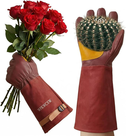 Gardening Gloves for Rose and Cactus Handling,Cow Leather Garden Gloves Thorn Proof,Gardening Gifts for Womens/Mens
