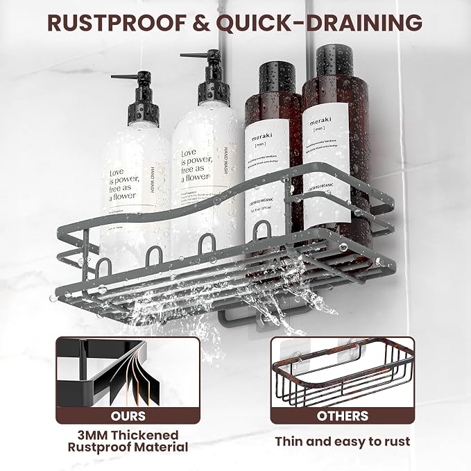 Rustproof Shower Caddy Hanging with Soap Holders for Bathroom, Grey
