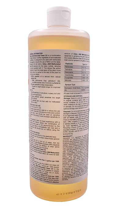 Daisy J&M Methylated Seed Oil (MSO) 32oz | Premium Grade Emulsifier and Surfactant