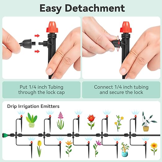 1/4" Drip Irrigation Emitters: 30 Pack Mist Drip Emitter with Lock Barbed Adjustable Drippers for 1/4 inch Tubing Drip Irrigation Parts for Garden Drip Irrigation System
