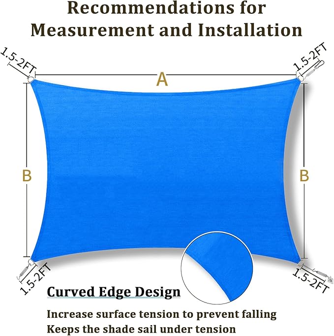 Shade&Beyond Custom 16'x29' Sun Shade Sail Canopy Rectangle UV Block Breathable Curved Sunshade for Backyard Yard Deck Outdoor Facility and Activities, Blue (We Make Custom Size)