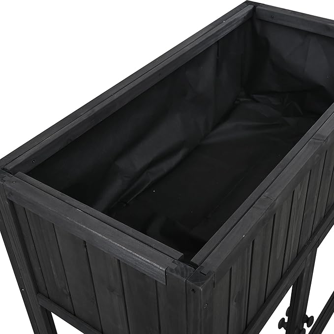 Merax 35.4''x17.7''x37.4'' Raised Garden Bed, Compact 2 Doors Garden Greenhouse with Wheels, Mini Wood Cold Frame Planter Box Stand for Backyard, Patio, Balcony w/Bed Liner,Black