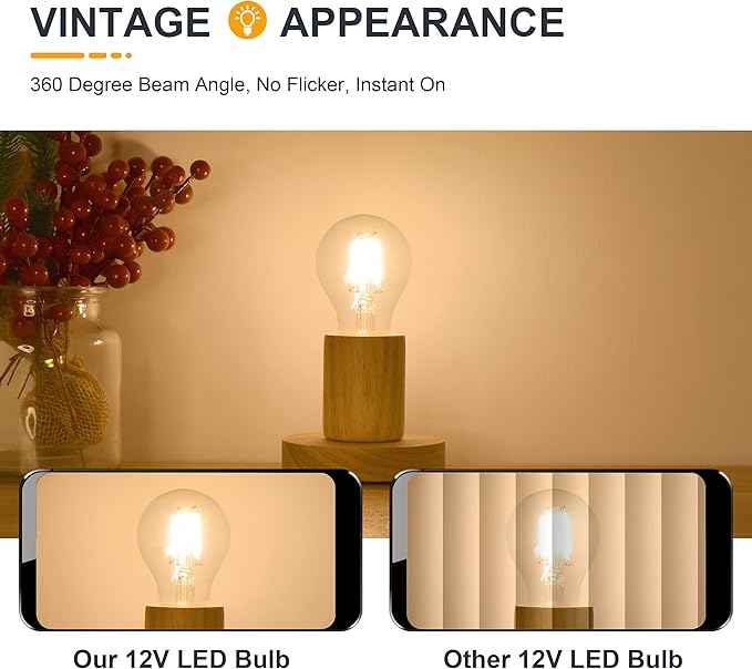 12V Low Voltage LED Edison Bulbs - Soft Warm 2700K 4W E26 Standard Base 40W Equivalent - 12 Volt DC/AC A19 Light Bulb for RV Camper - 4 Pack