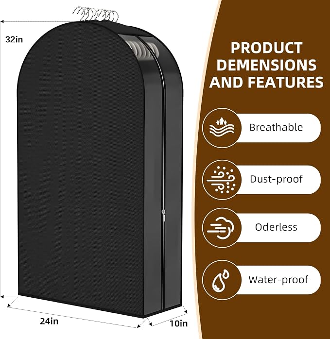Black Garment Bags for Hanging Clothes, 4-Pack, 32"