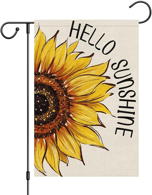 Hello Sunshine Summer Garden Flag 12x18 Inch Double Sided for Outside, Floral Sunflower Seasonal Burlap Yard Outdoor Flag