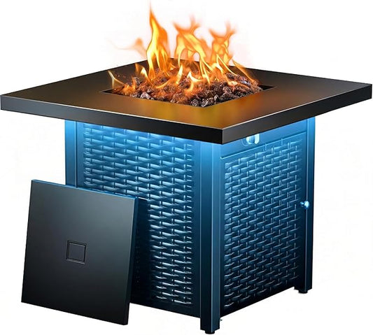 Ciays 28" Propane Fire Pit Table, 50,000 BTU CSA-Listed Gas Fire Pit with RGB Lighting, Adjustable Flame, Lava Rock, APP Control, Music-Sync Lighting, Outdoor Gas Fire Pit for Patio, Backyard & Garden