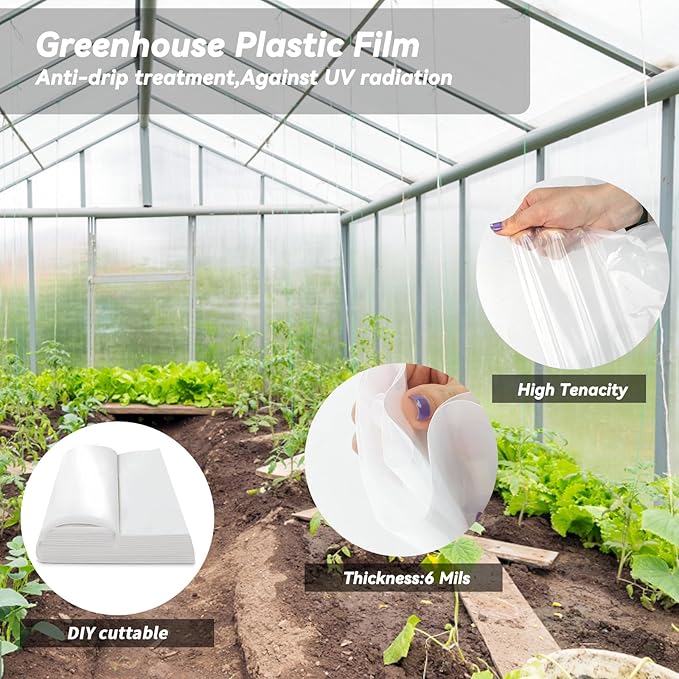 24x100 Ft Greenhouse Film Plastic Sheeting, Greenhouse Polyethylene Plastic Film 6 mil Thickness Replacement Cover, UV Resistant, Plant Covers Freeze Protection for Windproof Frost& Dust Proof