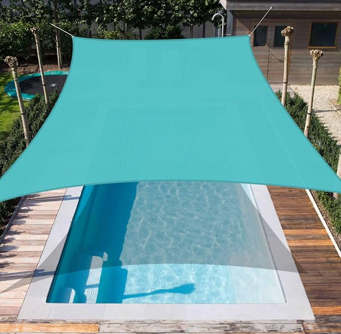 Sun Shade Sail 8'x8' Rectangle Shade Canopy Patio Cover UV Block Shade Cloth Awning Fabric for Backyard Pergola Garden Deck Carport Outdoor Activities, Turquoise