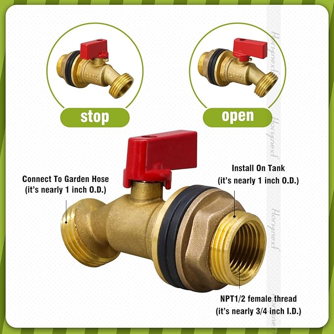 GHT 3/4 spigot for rain barrel, brass bulkhead water barrel spigot kit for diy tank parts and accessories connect garden hose outdoor bucket (1 pc, red)