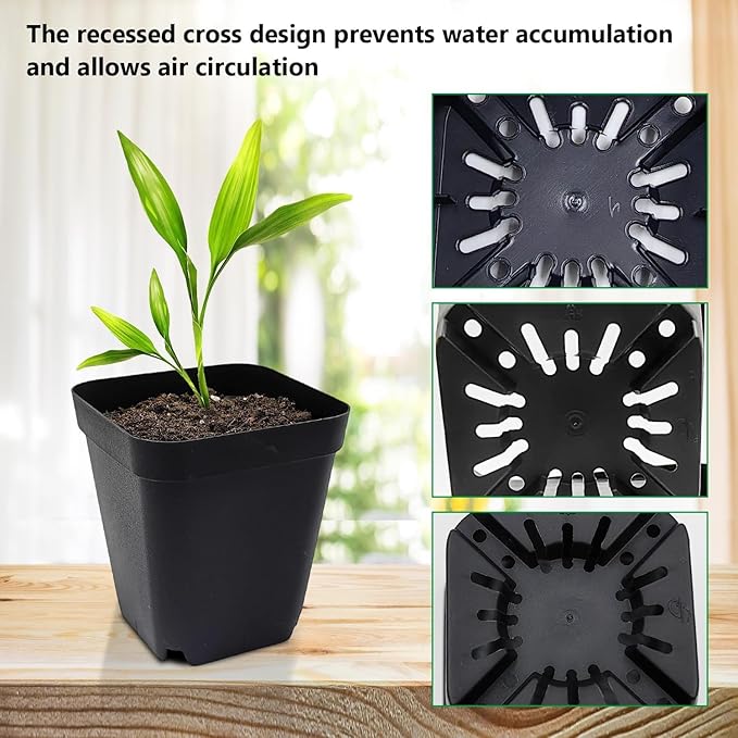 RooTrimmer Square Nursery Pots 2.7 Inch, Seed Starting Pot with Drainage Small Plastic Plant Pots Flower Planter (Black 1200pcs, 2.7" 1200P)