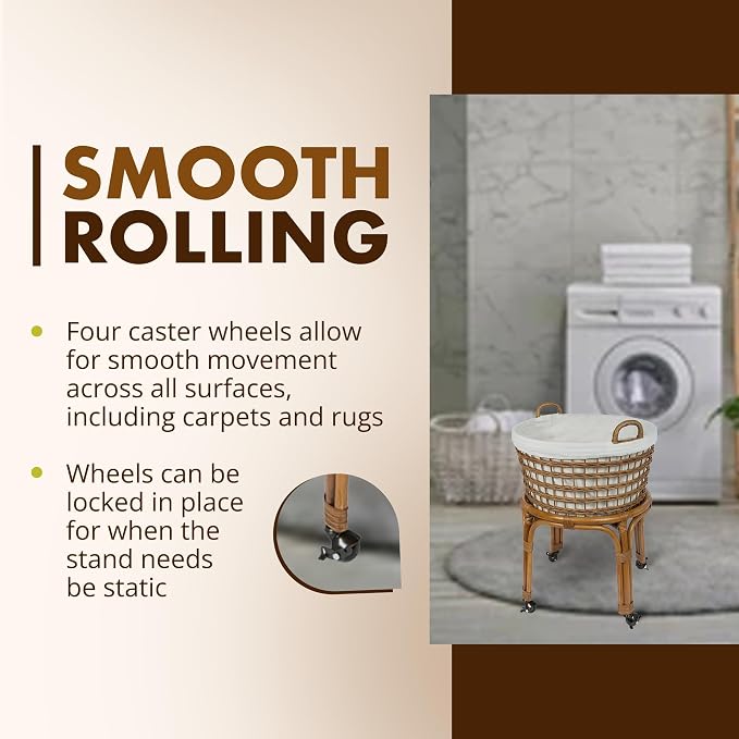 KOUBOO Rolling Wicker Laundry Hamper with Liner Locking Wheels, Honey Brown