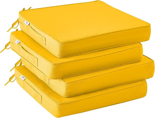 IPYNBAP Outdoor Chair Cushions Set of 4,Waterproof Outdoor Seat Cushions for Patio Furniture,Patio Chair Cushion with Handle and Ties, Square Out Door Chair Pads,18.5" x 16" x 3", Yellow
