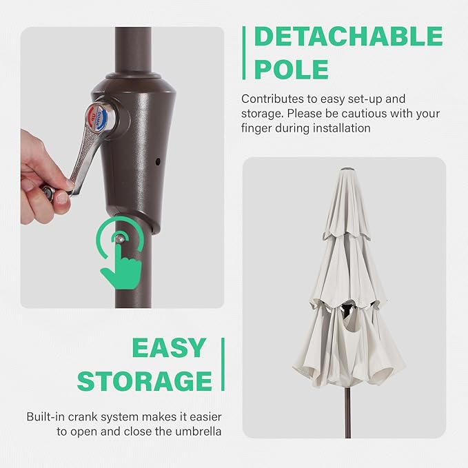 JEAREY 9FT 3 Tier Patio Umbrella Outdoor Market Umbrella Table Umbrellas with 8 Ribs 1.5 Pole Push Button Tilt and Crank UV Protection for Garden,Off-white