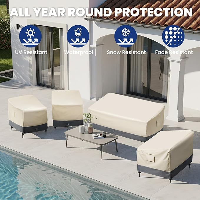 Extra Heavy Duty Stackable Patio Chair Covers Waterproof Up to 8000pa, 2 Pack Patio Furniture Covers for Outdoor Stackable Dining Chairs, Outdoor Seat Cover with Air Vents, 28"W x 36"D x 47"H