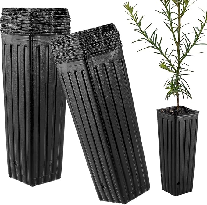 DredQcco 50Pcs Plastic Deep Plant Nursery Pots Tall Deep Tree Pot, Plant Seedling Treepots Tall Flower Containerwith Drainage Holes Flower Container for Indoor Outdoor Garden Plants 9.8" H x 4.7" W