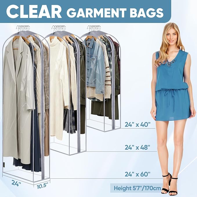 BALEINE 1PK Clear Garment Bags for Hanging Clothes, 40" Dress Suit Bag