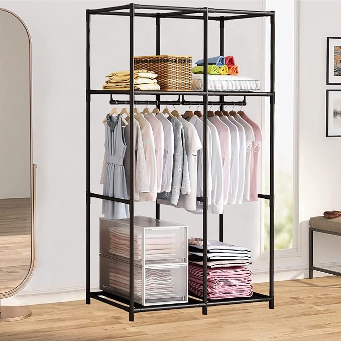 SORCEDAS Wardrobe Closet with Hanging Rods and Shelves for Clothes Storage