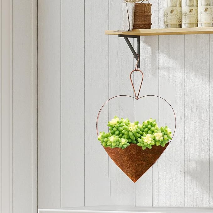Metal Hanging Planters for Indoor & Outdoor Plants – Heart Shaped Wall or Window Planters for Garden, Patio, Living Room, Office Decor – Gift for Her, Wife, Mom, Women Garden Lovers