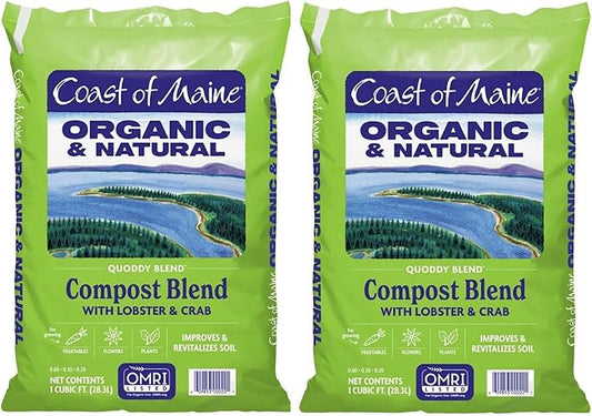 Coast of Maine Quoddy Blend, 1 cu ft (Pack of 2) Organic and Natural Compost Blend with Lobster and Crab - Improves and Revitilizes Soil