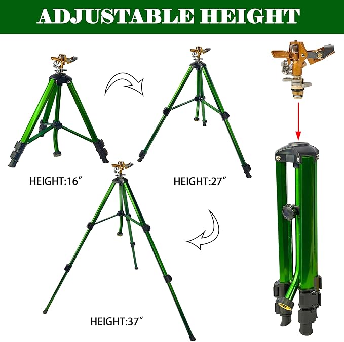 LIULO TOOL Impact Sprinkler on Tripod Base, Tripod Sprinklers with Brass Head, 360 Degree Large Area Irrigation with Extension Legs Flip Locks, Heavy Duty 3/4" Connector for Lawn Yard Garden