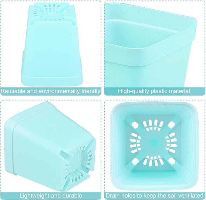 Elcoho 60 Pack 2.7 Inch Square Plants Nursery Pot Multicolor Plastic Plant Seedling Pots Flower Pots Nursery Transplanting Planter Container with Saucer for Your Room,Garden Office and Balcony Decor