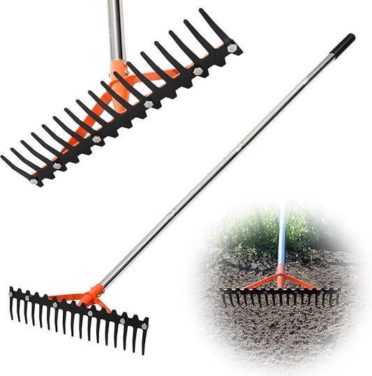 Garden Rake 17 Tempered Spring Steel Tines Heavy Duty Rake for Lawns Bow Rakes Metal Rakes with 62 Inch Stainless Steel Adjustable Long Handle for Loosening Soil Yard Work