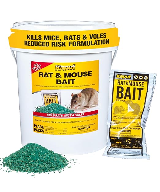 Kaput Rat & Mouse Bait- Effective Warfarin Formula for Rodent Control - Low Toxicity Rat Bait - Indoor & Near-Building Use, 150 Packets, 2 oz Each