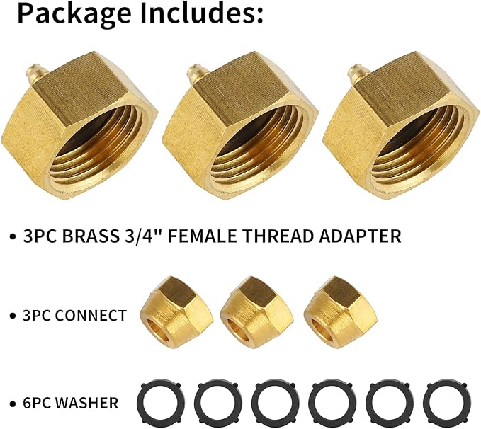 3 Set Garden Hose Adapter, Standard 3/4'' Female Thread to 1/4'' Irrigation Tubing-Brass Faucet to Hose Adapter, Drip Irrigation Hose Connectors, Mister Hose Attachment